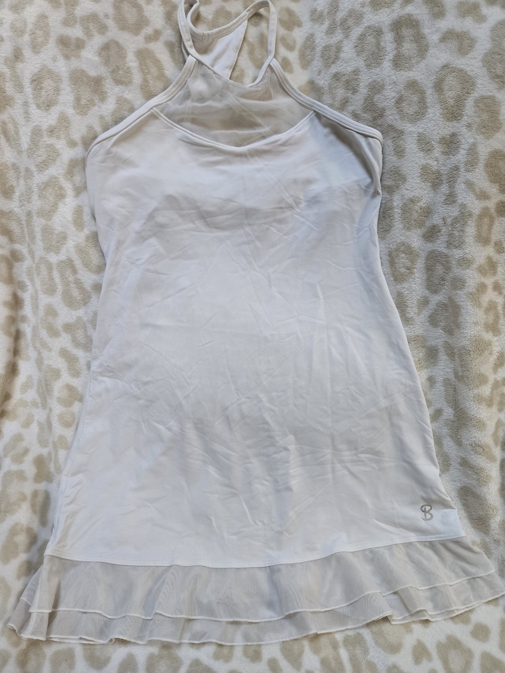 Women's White Halter Tank Dress with Mesh Trim Tennis Dress